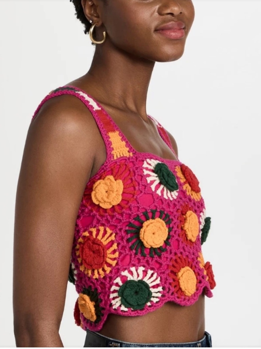 Farm Rio crochet pink/multi tank top in new condition medium